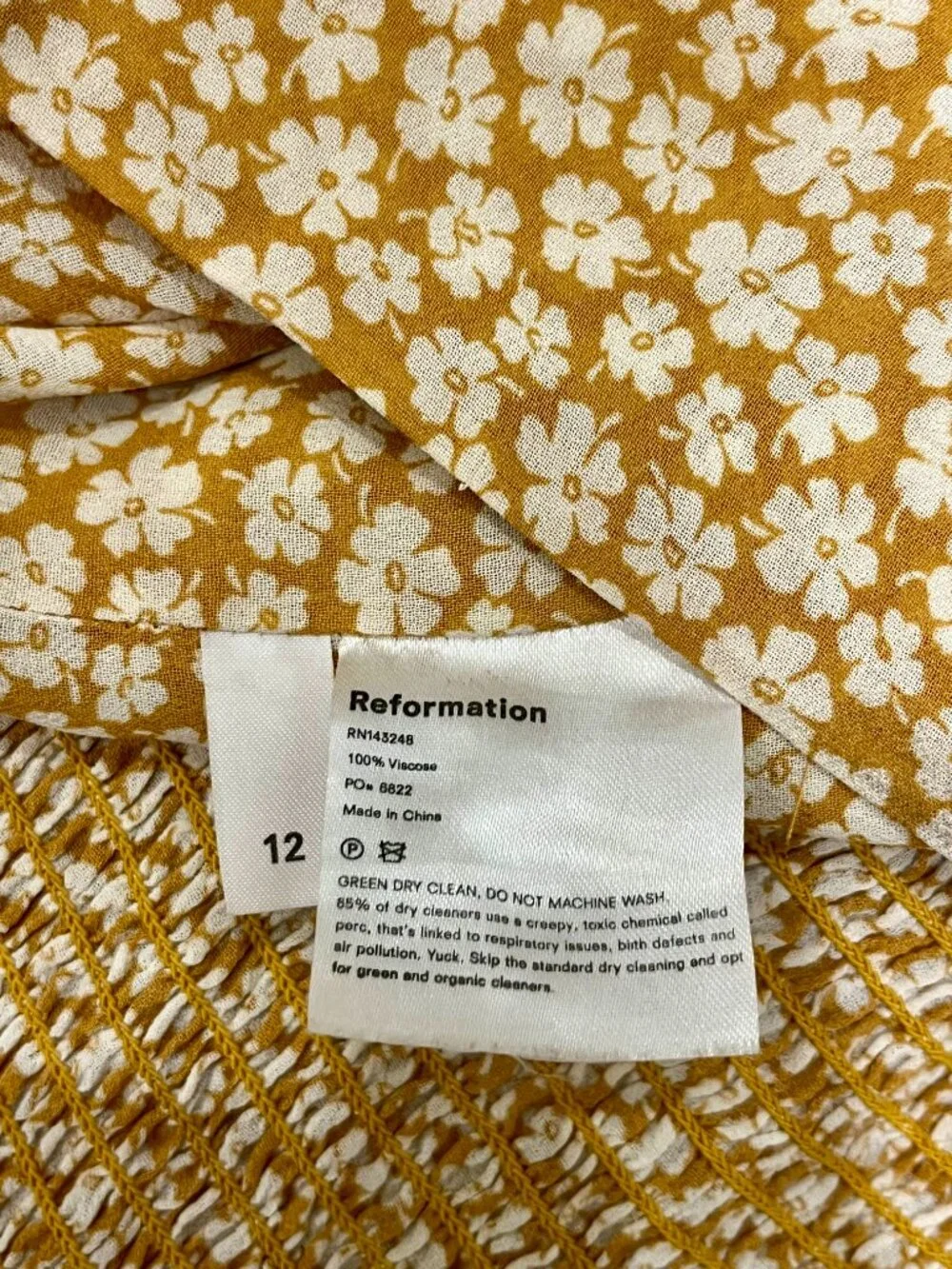 Reformation Floral Puff Sleeve Square Neck Top Size 12 Yellow White